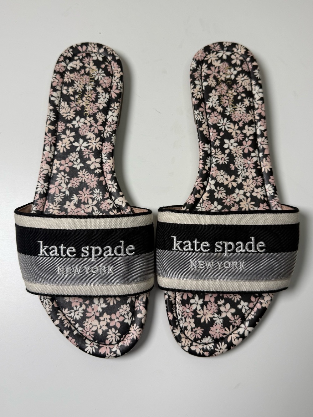 Kate Spade Meadow Floral Slide Sandals Black Pink Flat Slides Size 8B - Picture 6 of 13